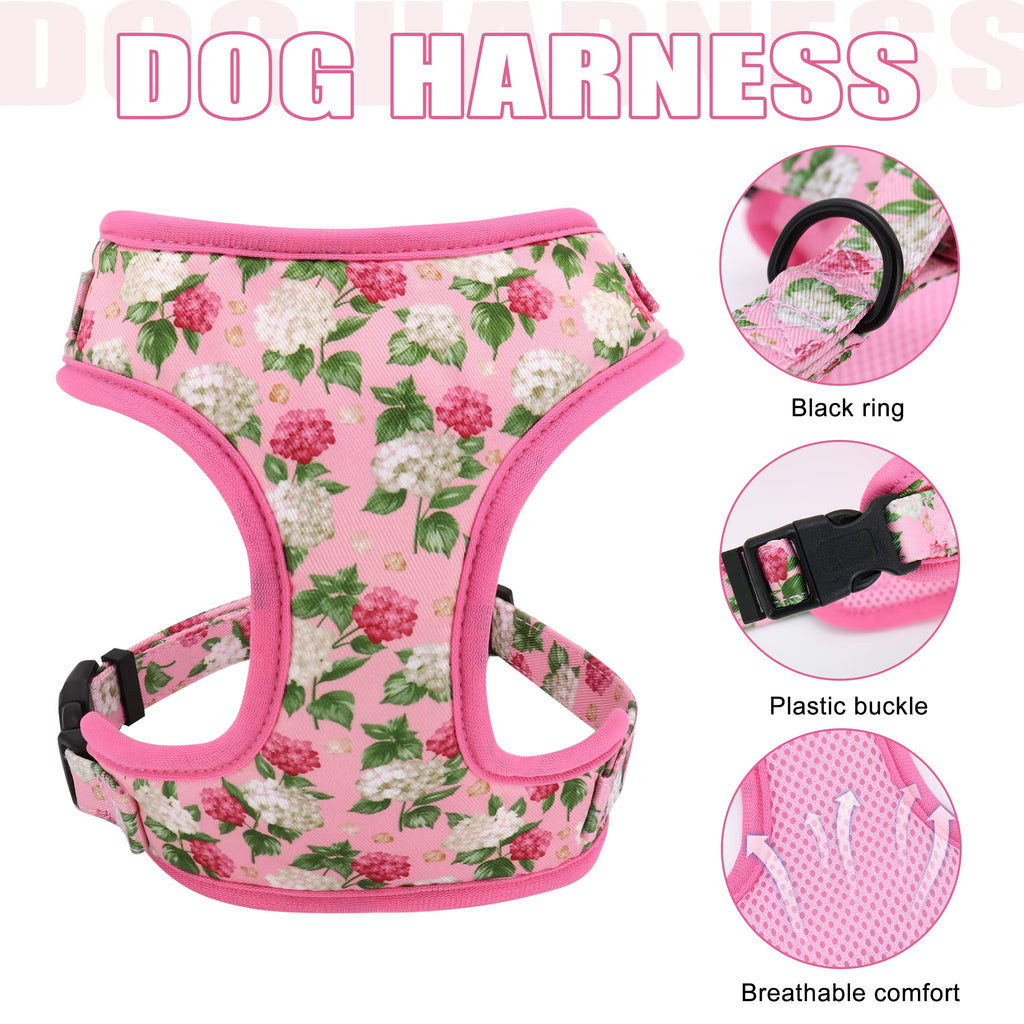 Beirui Cute Dog Collars,Harnesses,Leashes Set, Floral Pattern, Orange,S